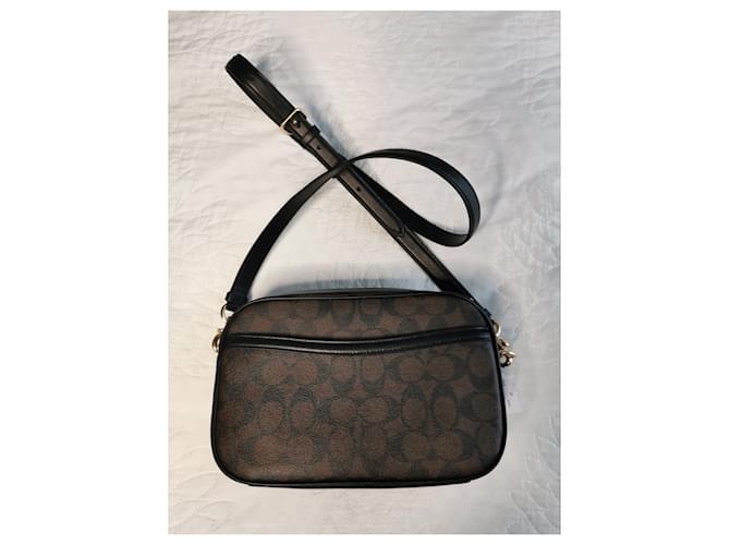 Borsa a tracolla Coach in tela e pelle nera e marrone oro Nero Marrone scuro Gold hardware - vista 2