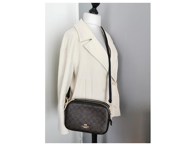 Borsa a tracolla Coach in tela e pelle nera e marrone oro Nero Marrone scuro Gold hardware - vista 3