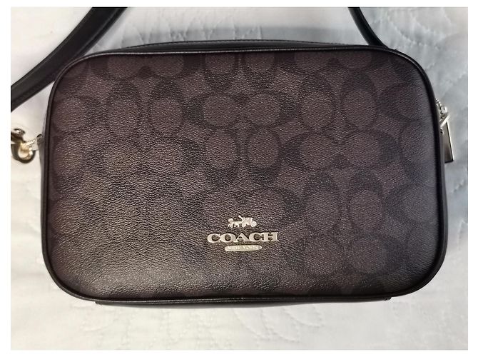 Borsa a tracolla Coach in tela e pelle nera e marrone oro Nero Marrone scuro Gold hardware - vista 4