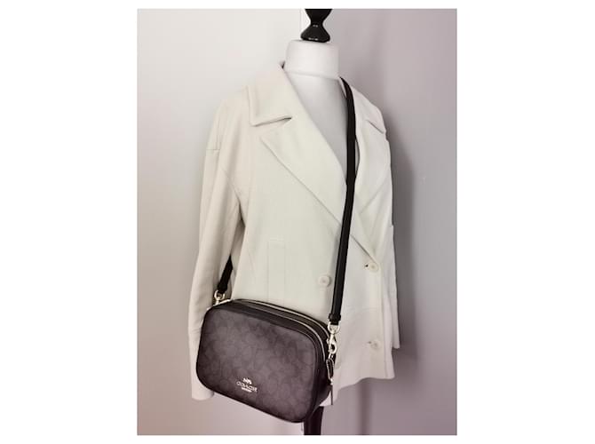 Borsa a tracolla Coach in tela e pelle nera e marrone oro Nero Marrone scuro Gold hardware - vista 7