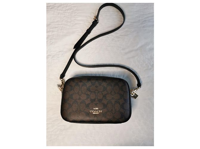 Borsa a tracolla Coach in tela e pelle nera e marrone oro Nero Marrone scuro Gold hardware - vista 8