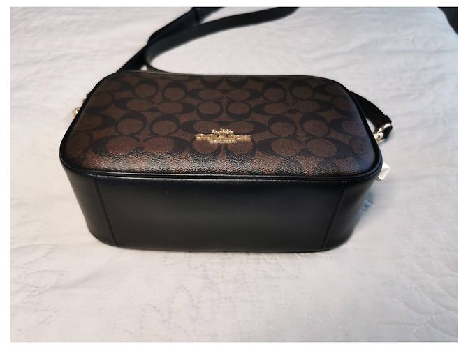 Borsa a tracolla Coach in tela e pelle nera e marrone oro Nero Marrone scuro Gold hardware - vista 9