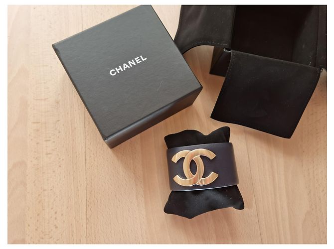 Chanel Bracciale in pelle blu navy con logo CC argento - vista 2