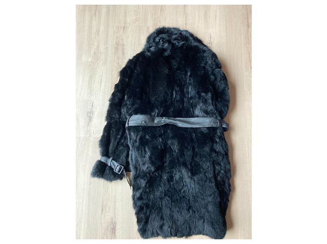 Autre Marque Abrigo de conejo y piel negro Talla 36 - vista 3