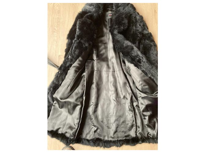 Autre Marque Abrigo de conejo y piel negro Talla 36 - vista 4