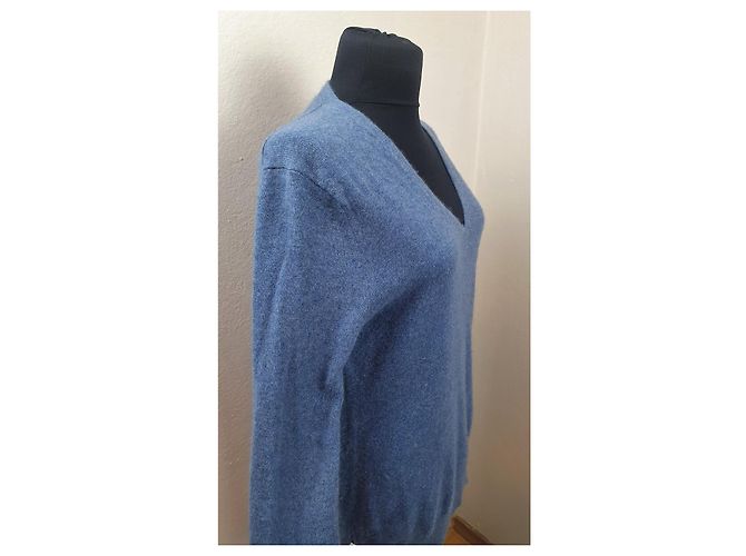 Suéter de cashmere azul com decote em V Massimo Dutti - vista 2