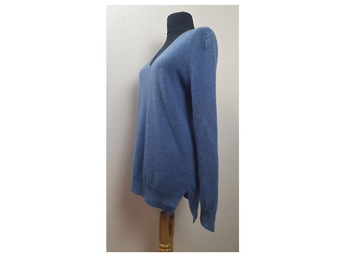 Suéter de cashmere azul com decote em V Massimo Dutti - vista 4