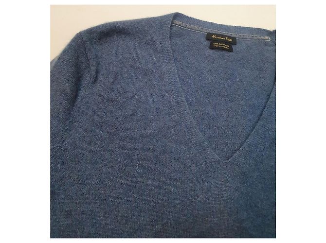 Suéter de cashmere azul com decote em V Massimo Dutti - vista 5