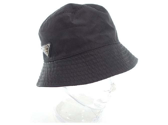 [Used]  Prada / PRADA Triangle Logo Plate Nylon Bucket Hat Size Unisex L Black Rank C 52a22 - view 2
