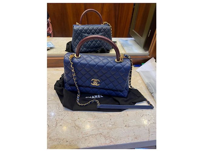 Autre Marque Borsa Chanel Coco Handle Flap Blu Navy Pelle Lizard - vista 2