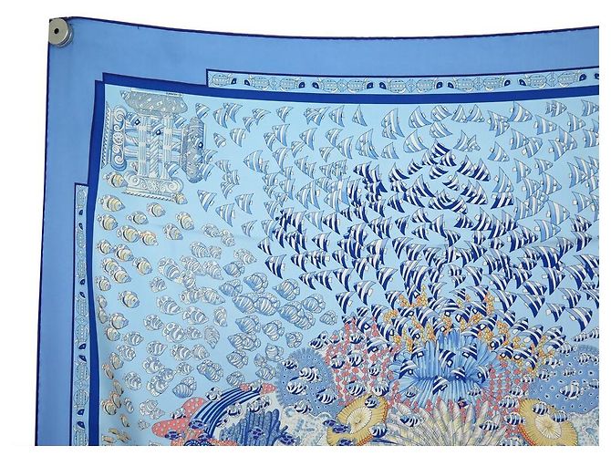 Hermès HERMES GATHERING OCEANE SCARF DE ANNIE FAIVRE EM LENÇO DE SEDA AZUL - vista 2