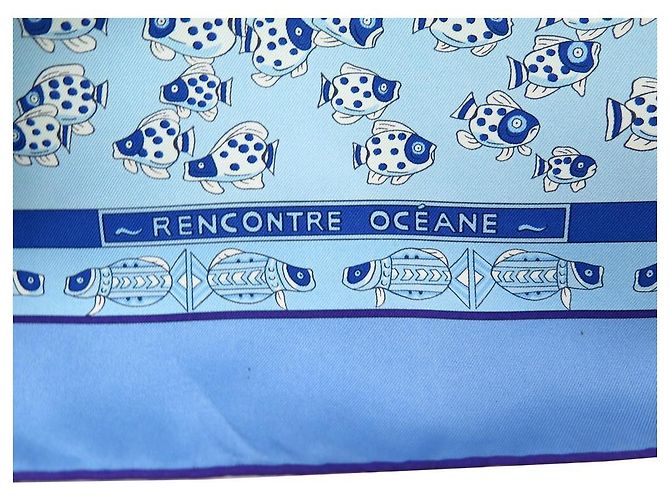 Hermès HERMES GATHERING OCEANE SCARF DE ANNIE FAIVRE EM LENÇO DE SEDA AZUL - vista 3
