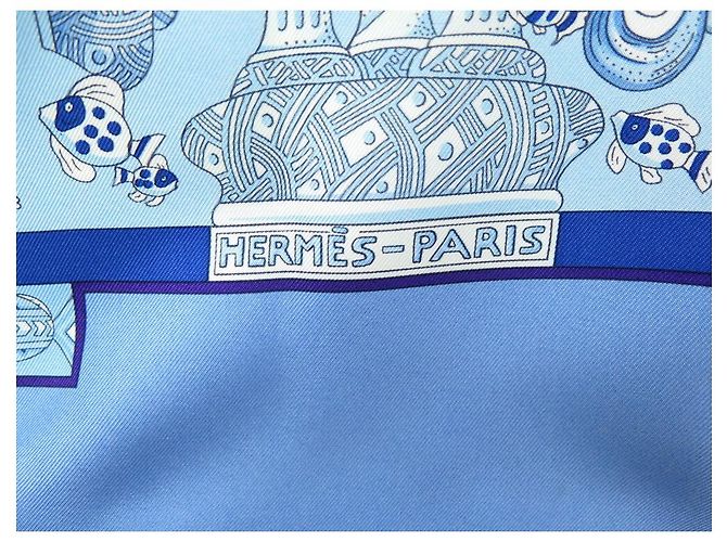 Hermès HERMES GATHERING OCEANE SCARF DE ANNIE FAIVRE EM LENÇO DE SEDA AZUL - vista 4
