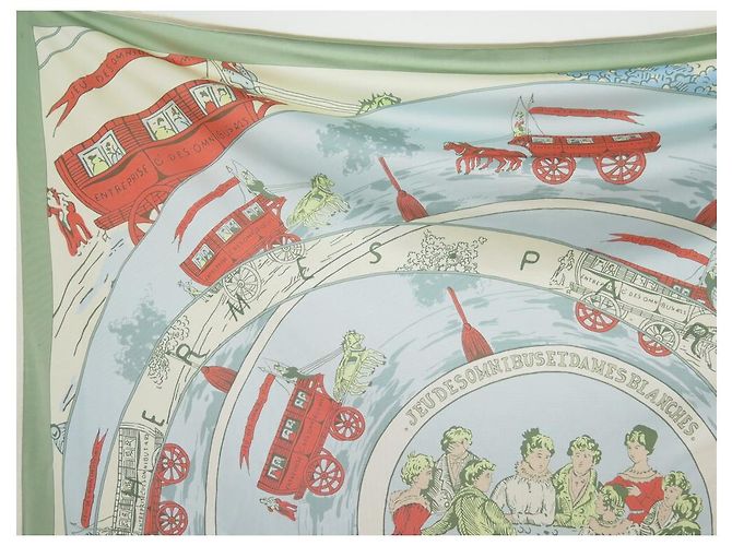 Omnibus Hermès JOGO DE LENÇO HERMES DE ÔNIBUS E BRANCO JERSEY QUADRADO DE SEDA 90 lenço Verde - vista 2
