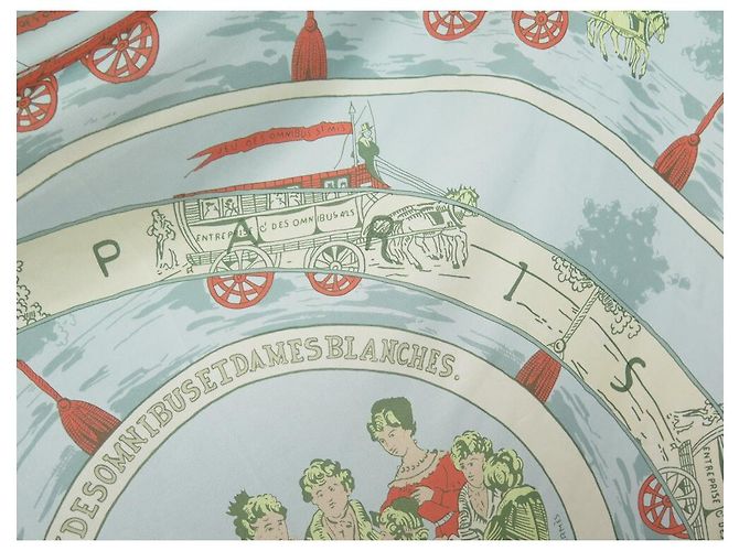 Omnibus Hermès JOGO DE LENÇO HERMES DE ÔNIBUS E BRANCO JERSEY QUADRADO DE SEDA 90 lenço Verde - vista 6