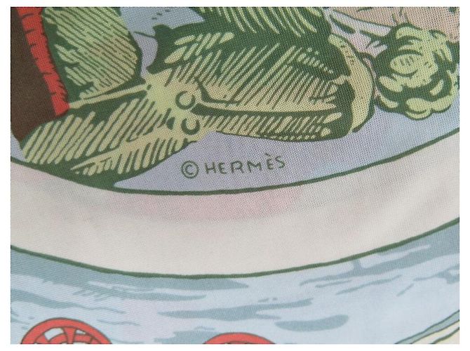 Omnibus Hermès JOGO DE LENÇO HERMES DE ÔNIBUS E BRANCO JERSEY QUADRADO DE SEDA 90 lenço Verde - vista 9