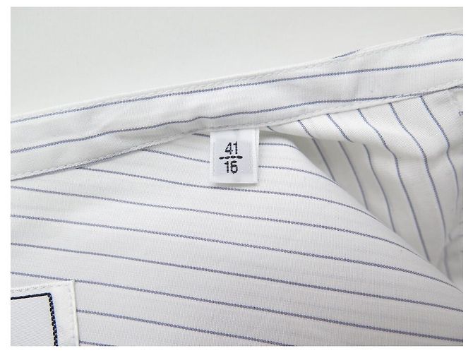 Hermès NUEVA CAMISA HERMES L 41 CAMISA SADDLE ALGODÓN BLANCO RAYAS AZULES - vista 3