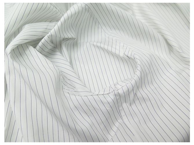 Hermès NUEVA CAMISA HERMES L 41 CAMISA SADDLE ALGODÓN BLANCO RAYAS AZULES - vista 4