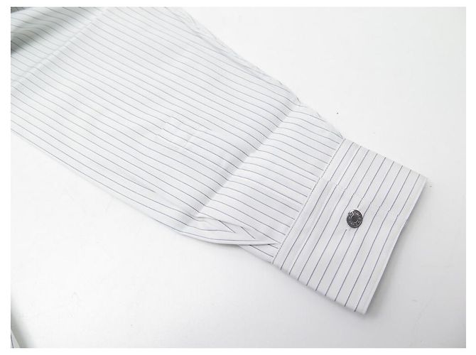 Hermès NUEVA CAMISA HERMES L 41 CAMISA SADDLE ALGODÓN BLANCO RAYAS AZULES - vista 7