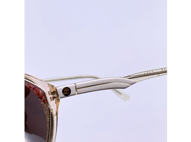 Karl Lagerfeld Vintage weiße Sonnenbrille Mod. 106 55-14 140 MM - Ansicht 5