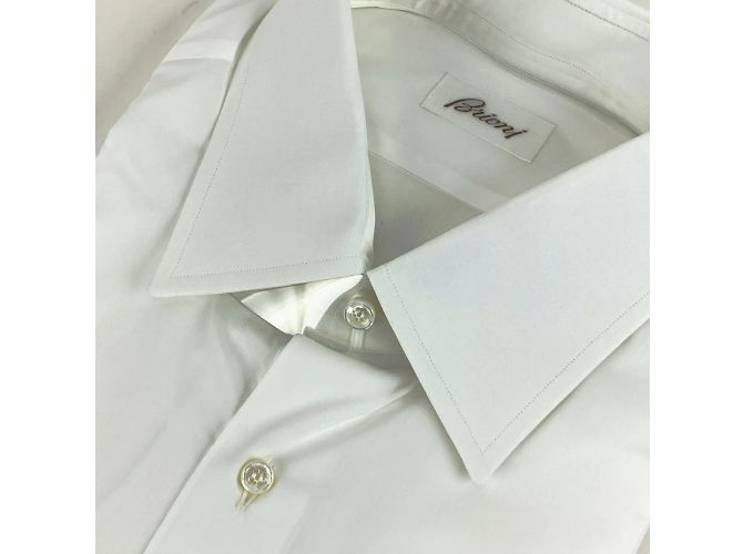 Brioni Hellweißes Langarm-Herren-Button-Down-Hemd Größe 43-17 - Ansicht 3