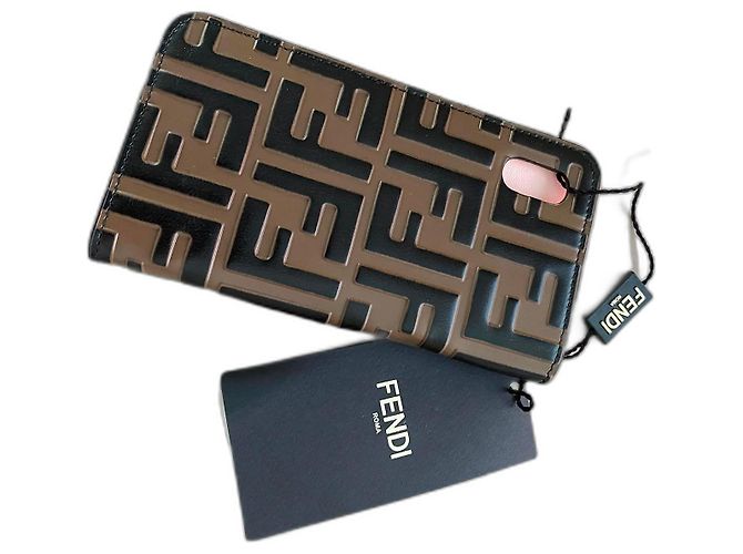 Fendi iphone abdecken 10 Fall neu mit Klappe stampa FF MAYA + NERO Braun - Ansicht 3