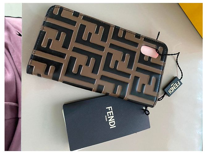 Fendi iphone abdecken 10 Fall neu mit Klappe stampa FF MAYA + NERO Braun - Ansicht 4