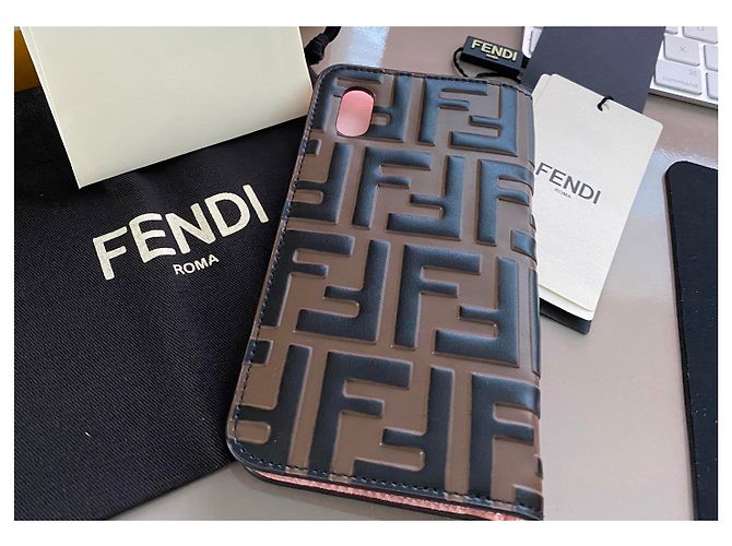 Fendi iphone abdecken 10 Fall neu mit Klappe stampa FF MAYA + NERO Braun - Ansicht 12