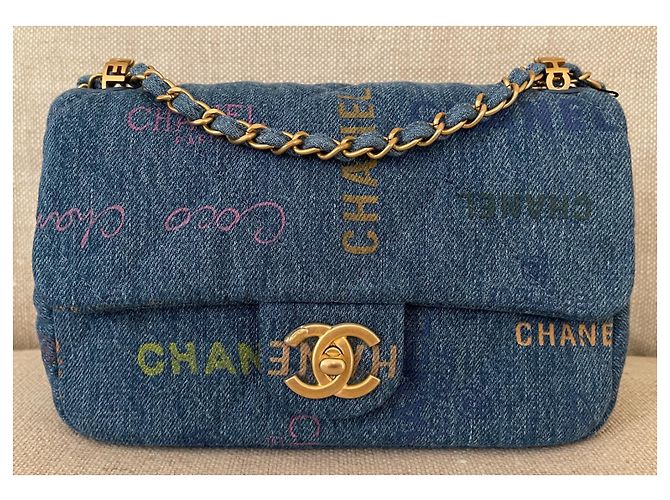 Chanel Borsa piccola con patta in denim blu - vista 10