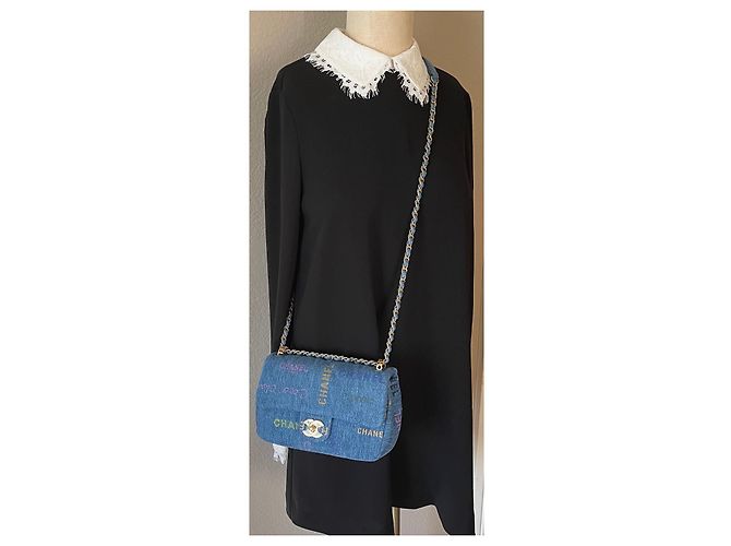 Chanel Borsa piccola con patta in denim blu - vista 11