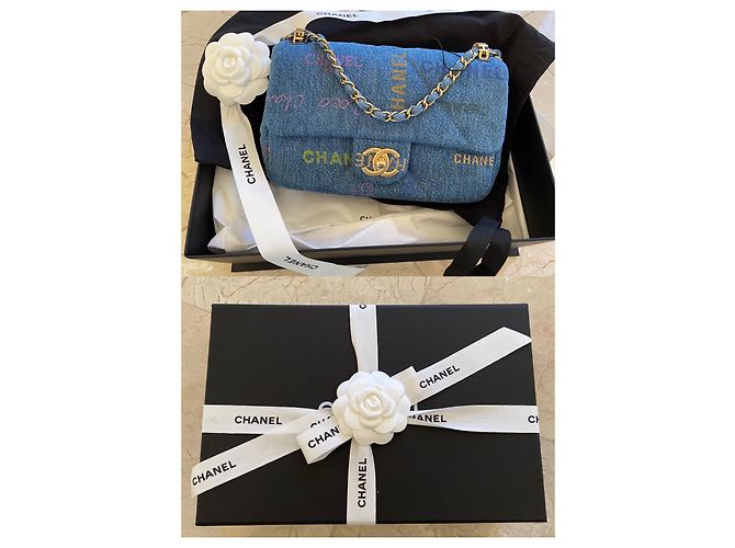 Chanel Borsa piccola con patta in denim blu - vista 12