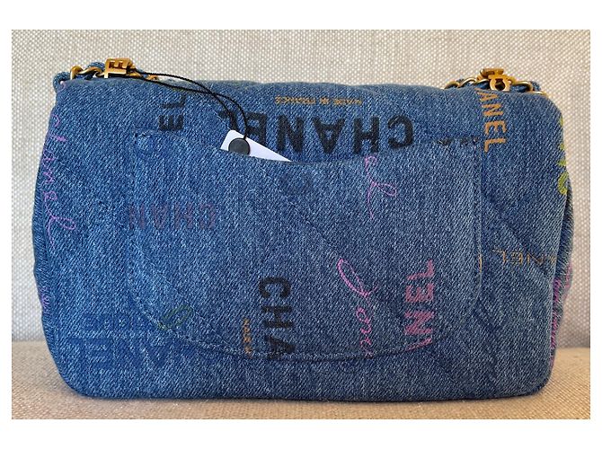 Chanel Borsa piccola con patta in denim blu - vista 2