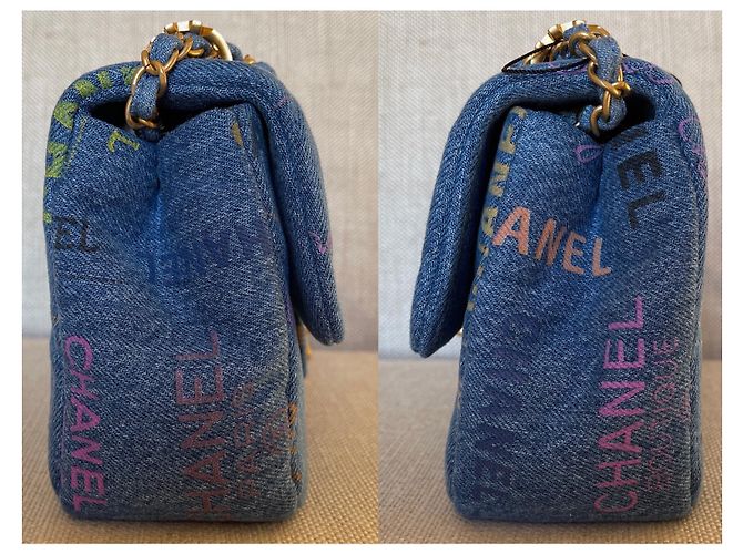 Chanel Borsa piccola con patta in denim blu - vista 3