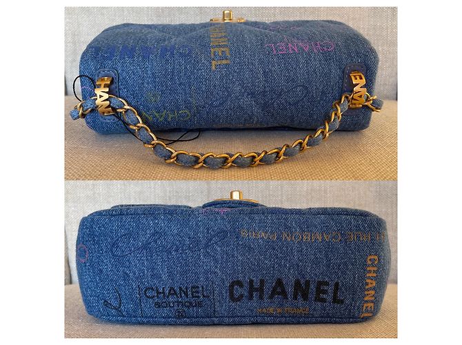 Chanel Borsa piccola con patta in denim blu - vista 4