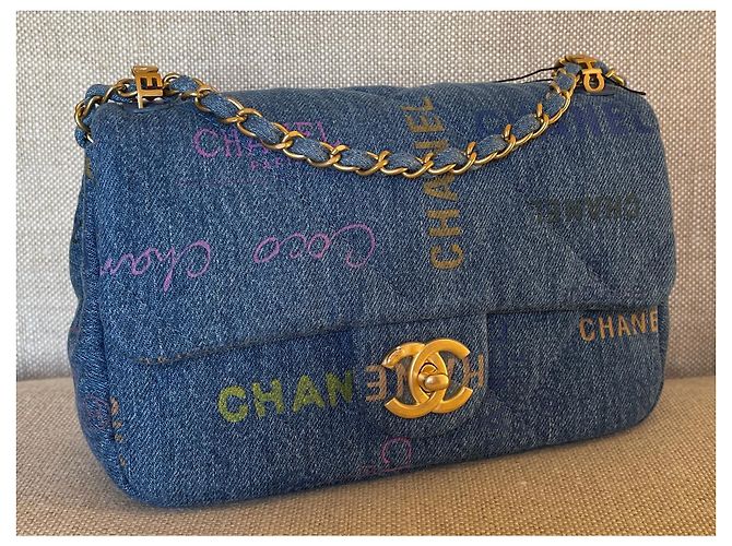 Chanel Borsa piccola con patta in denim blu - vista 5