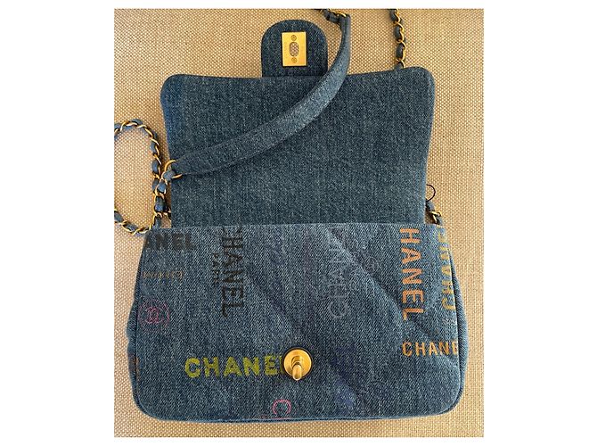 Chanel Borsa piccola con patta in denim blu - vista 6
