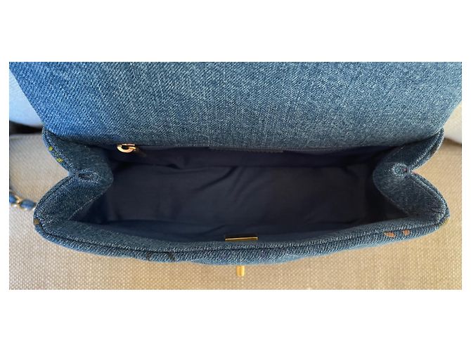 Chanel Borsa piccola con patta in denim blu - vista 7