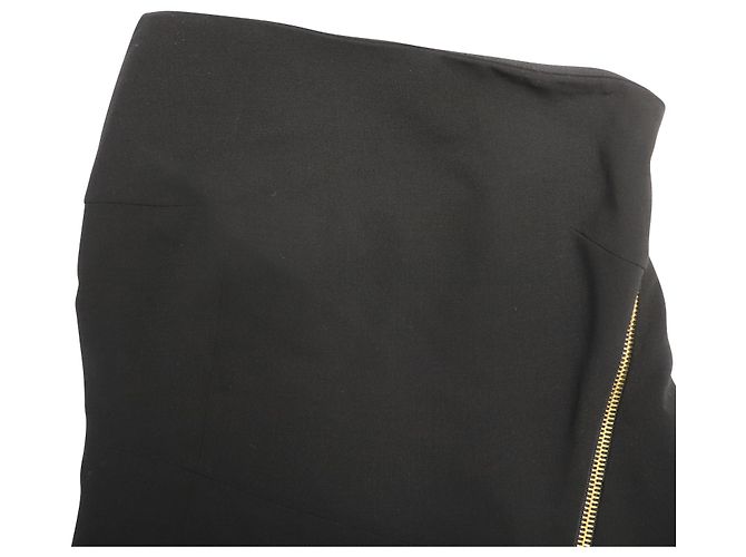 Saia Midi assimétrica com zíper Donna Karan em lã preta - vista 3