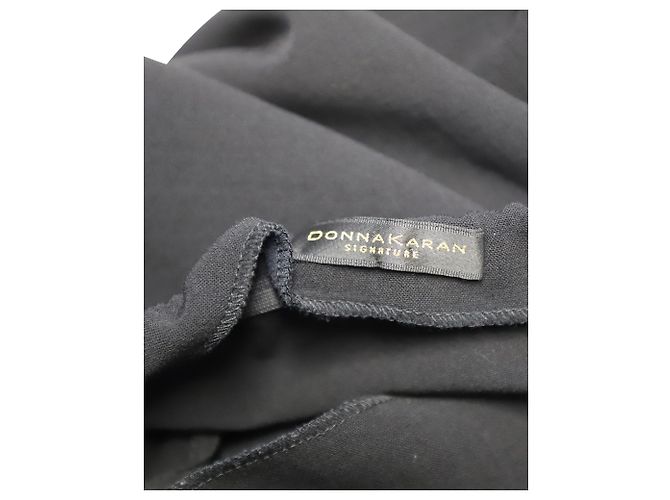 Saia Midi assimétrica com zíper Donna Karan em lã preta - vista 4