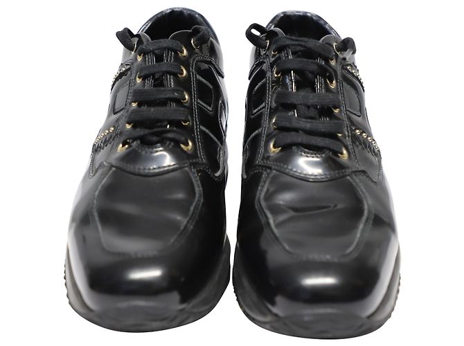 Sneakers Hogan Interactive con Borchie in Pelle Verniciata Nera Nero - vista 2