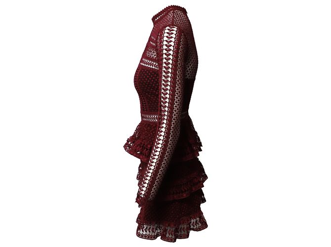 Self portrait Self-Portrait High Neck Spitzen-Minikleid aus bordeauxfarbenem Polyester - Ansicht 2