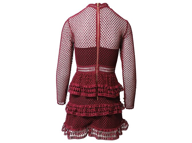 Self portrait Self-Portrait High Neck Spitzen-Minikleid aus bordeauxfarbenem Polyester - Ansicht 3