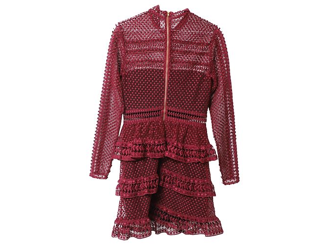 Self portrait Self-Portrait High Neck Spitzen-Minikleid aus bordeauxfarbenem Polyester - Ansicht 4