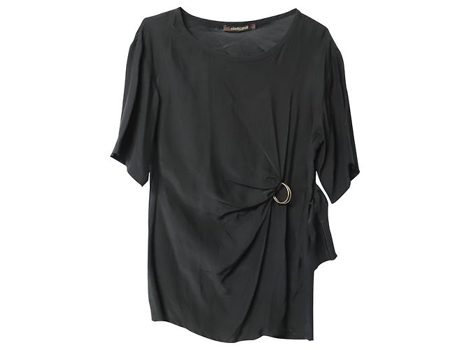 Roberto Cavalli Bluse mit Schnallendetail aus schwarzer Seide - Ansicht 4