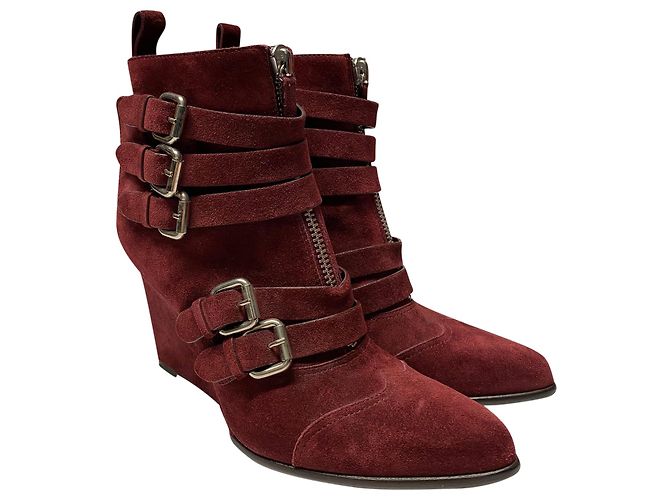 Tabitha Simmons Harley 80 Stivali con zeppa con fibbia in camoscio bordeaux Rosso Bordò - vista 3