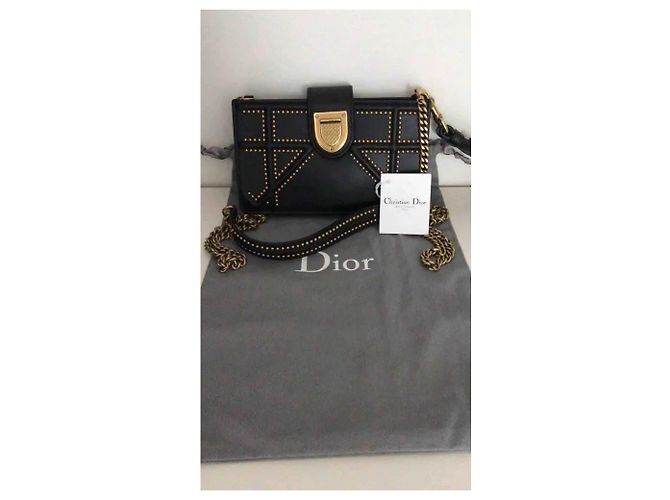 BORSA A TRACOLLA DIORAMA IN PELLE E ORO INVECCHIATO 25cm Nero - vista 4