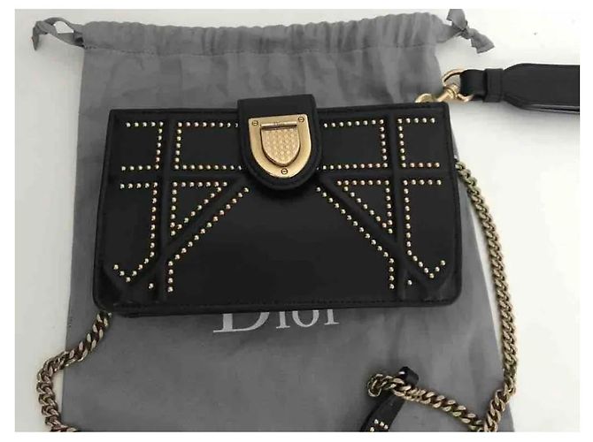 BORSA A TRACOLLA DIORAMA IN PELLE E ORO INVECCHIATO 25cm Nero - vista 6