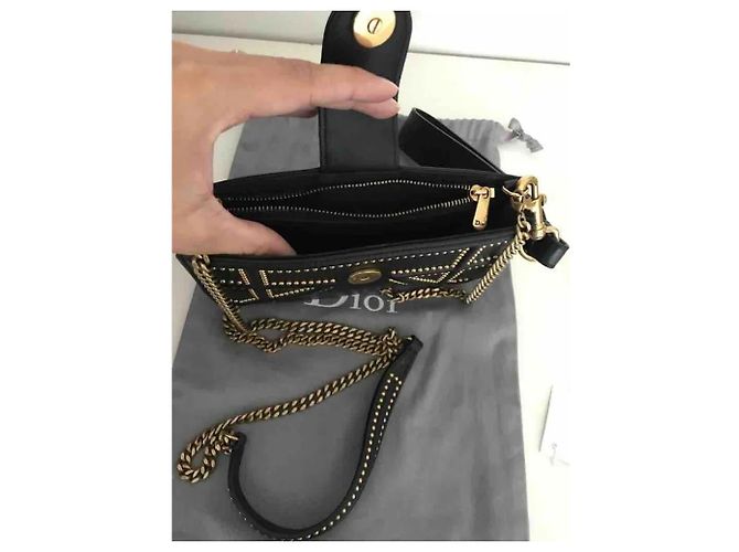 BORSA A TRACOLLA DIORAMA IN PELLE E ORO INVECCHIATO 25cm Nero - vista 7