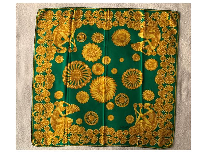 Lanvin Seidentuch smaragdgrün mit goldenen Motiven Dunkelgrün - Ansicht 2