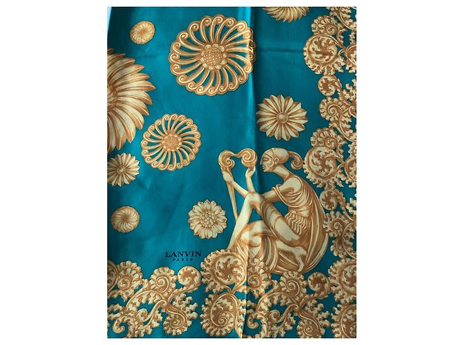 Lanvin Seidentuch smaragdgrün mit goldenen Motiven Dunkelgrün - Ansicht 8